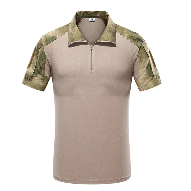 Мъжки тактически ризи за активна почивка, военна туристическа фланелка, Армейски свободен памук, быстросохнущий къс ръкав, монофонични дишаща камуфлаж