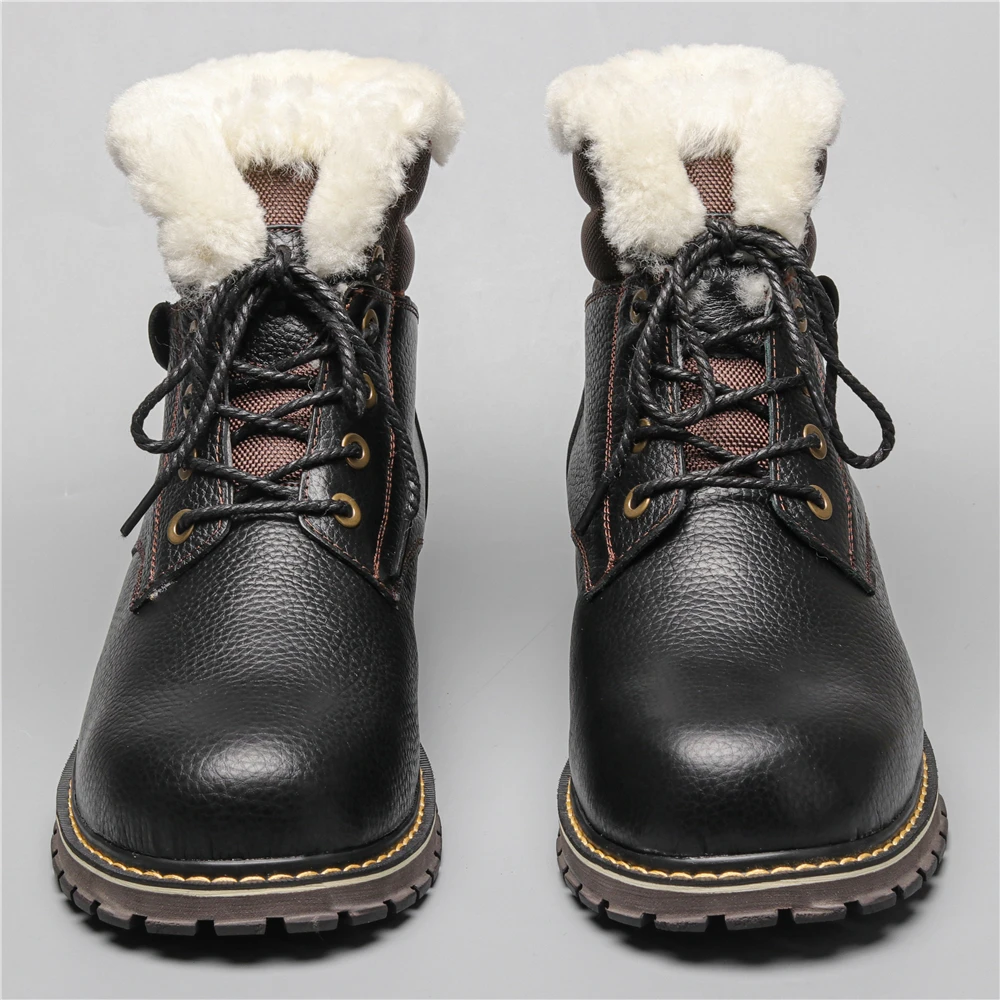 Натурална естествена кожа на крава, Най-топло мъжки зимни обувки 39 ~ 50, Зимни обувки, от естествена вълна