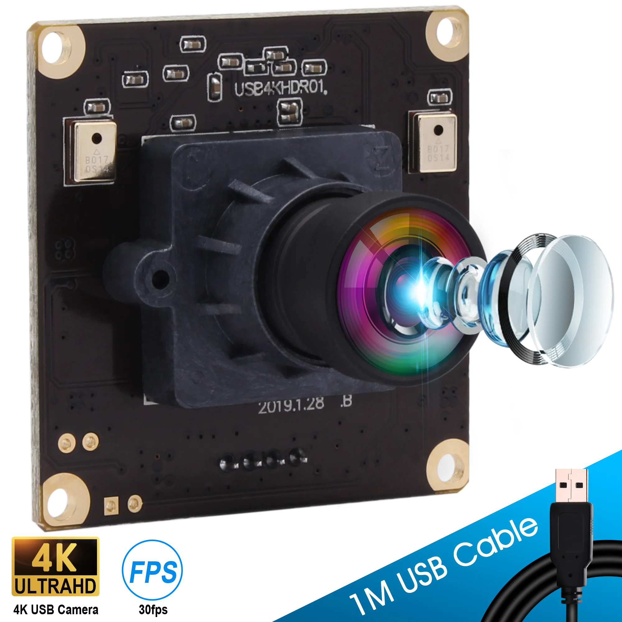 ELP 4K 3840x2160 30 кадъра в секунда, USB Модул Камера IMX317 HD с 85 Градусным Обектив Без Изкривяване CMOS Камера за Видеонаблюдение