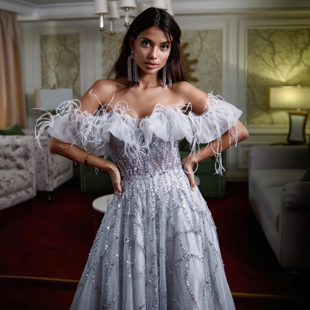 Sharon Said Луксозни вечерни рокли от Дубай, сребро с пера, Елегантна Дълга Златисто-сиреневое-секси вечерна рокля за гостите на сватбата SS081