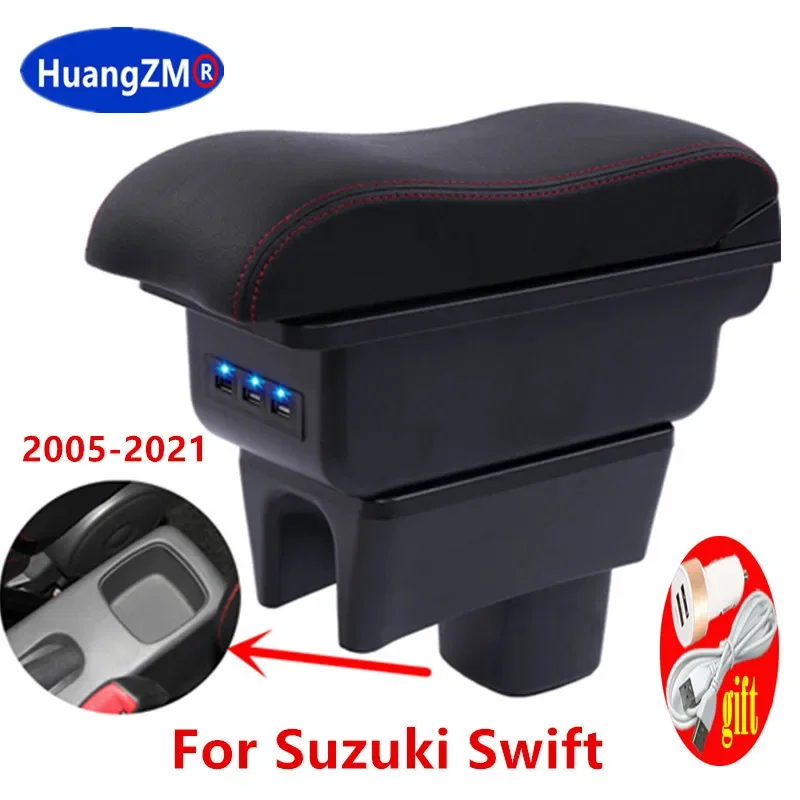 Кутия за съхранение на централната конзола за Suzuki Swift 2005-2022 подлакътник аксесоари за кола с led подсветка, USB