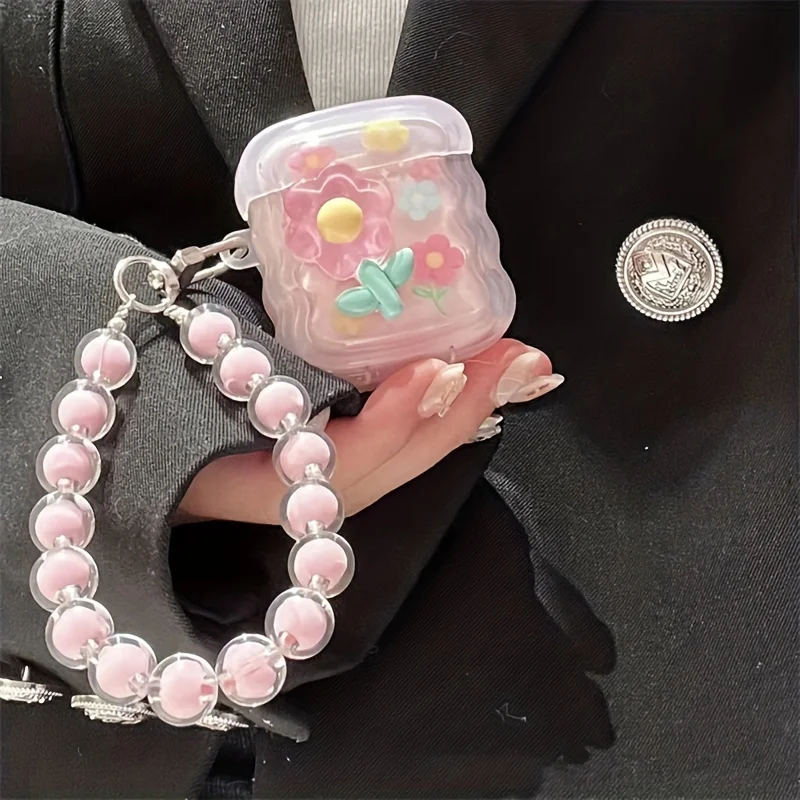 Сладко Чанта За слушалки с 3D Розови Цветя За AirPods 3 Pro 2 Момичета Подарък С Вълнообразна Рамка, Защитен Калъф, Мек Калъф За AirPod 2, Окачване